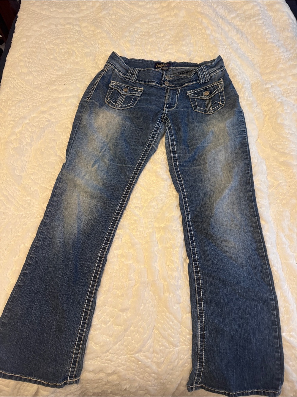 Angels Women's Blue Bootcut Jeans with Flap Pockets